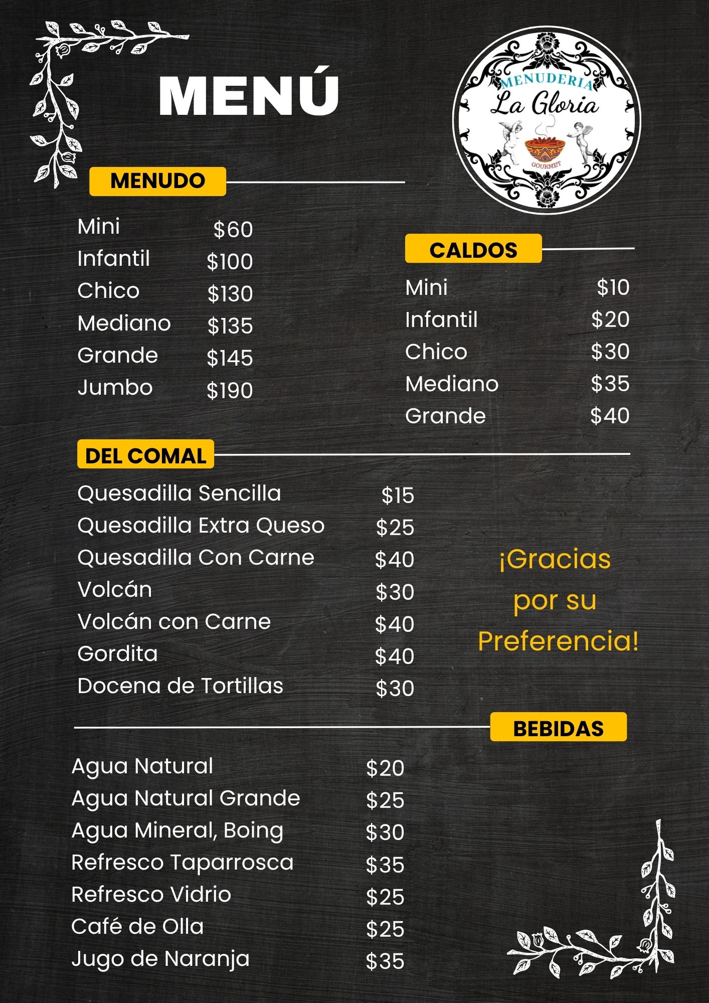 Menú Menuderia La Gloria
