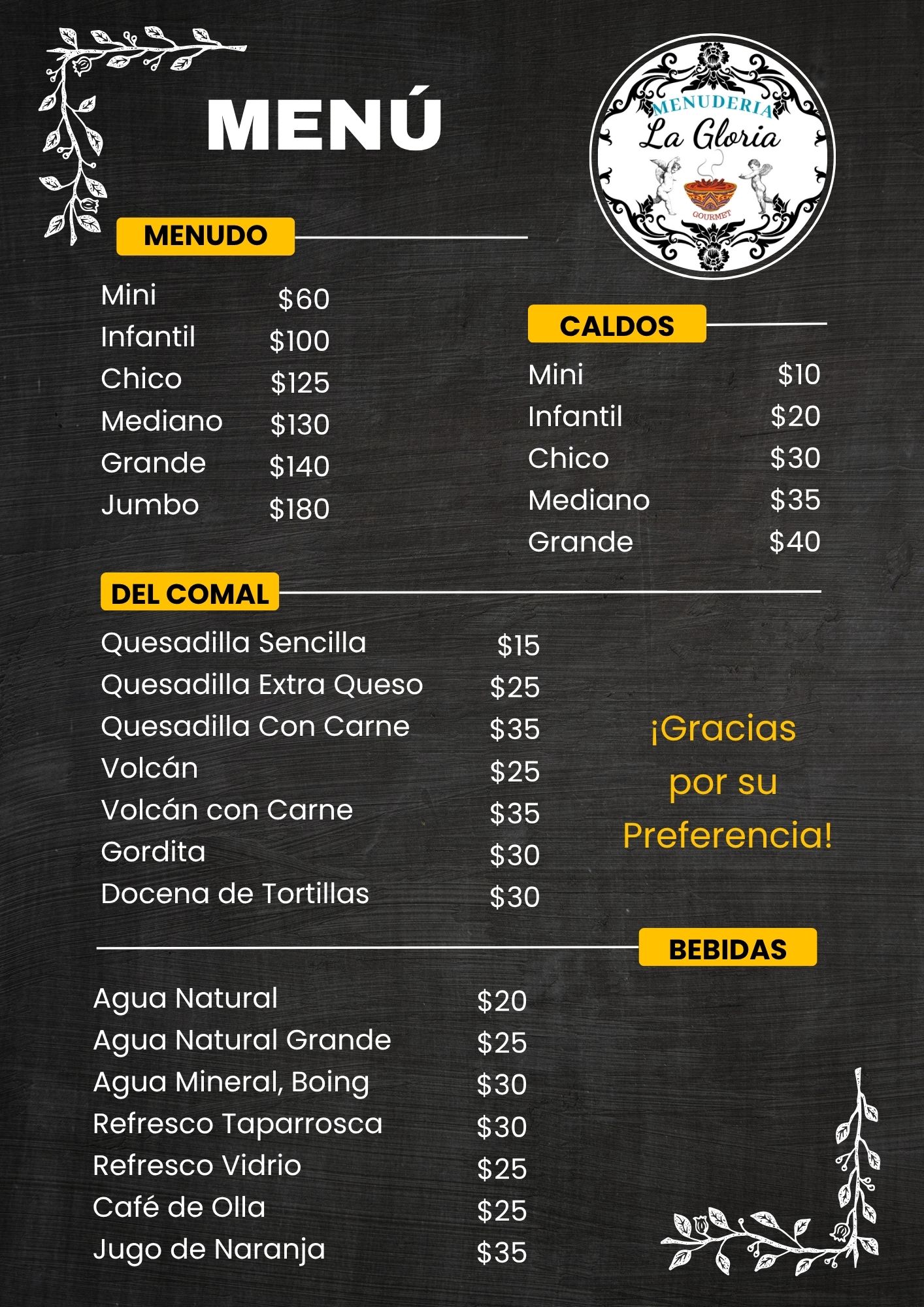 Menú Menuderia La Gloria